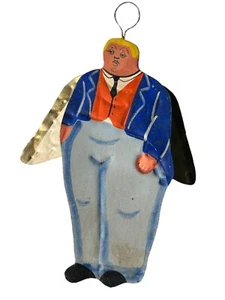 Hojalata Ornament Trump? Angel Man Tin Signed H.B. Ornament Made In Mexico - Picture 1 of 5