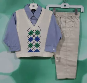 NWT Happy Fella Boys 3 Piece Vest Shirt & Pants Set Suit Size 2T - Picture 1 of 3