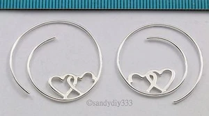 2x STERLING SILVER CIRCLE HEART EARRINGS HOOK EAR WIRE 22mm  #2791 - Picture 1 of 2