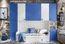 Cameretta ragazzi con armadio ponte, 2 letti, cassettiera ,Reti incl. bianco blu