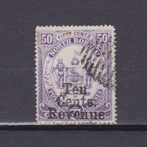 NORTH BORNEO 1886, SG# F3, CV £250, 10c on 50c violet, Postal Fiscals, Used Cover