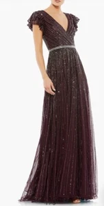 New Mac Duggal Dress Blackberry Beaded Cap Sleeve Tulle A-Line Gown Size 12 $698 - Picture 1 of 5