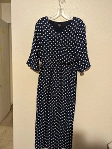 Lilt 14 Girls Size Jumpsuit Navy Blue White Polka Dots Pockets VNeck Bell Sleeve - Picture 1 of 17