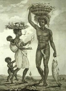 FAMILLE D'ESCLAVES NÈGRES NOIRS AU SURINAME gravure originale de voyage 1798 - Imagen 1 de 4