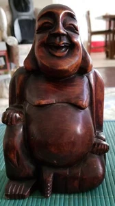 ANTIQUE CHINESE HAND CARVED 8" ROSE WOOD HAPPY BUDDHA - Picture 1 of 12