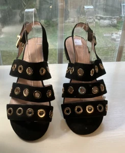 Topshop black sandals with gold eyelet grommets 37 (6) - Picture 1 of 4