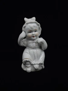 Porcelain girl figurine, White and Gold Baby Figurine Glaze 6.75" X 3.75 - Picture 1 of 7
