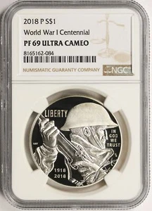 2018-P Proof $1 WWI Centennial Commemorative Silver Dollar NGC PF69UCAM - Picture 1 of 2