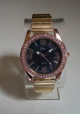 男士蓝色表盘金色和玫瑰金弹力表带时尚休闲手表 — 第 1/4 张图片