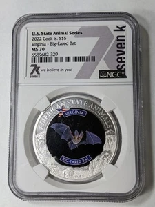 2022 COOK ISLANDS VIRGINIA - BIG-EARED BAT NGC MS70 AMERICAN STATE ANIMALS - Picture 1 of 4