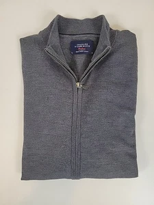 Charles Tyrwhitt XL Gray Full Zip Sweater Vest 100% Merino Wool Knit - Picture 1 of 7