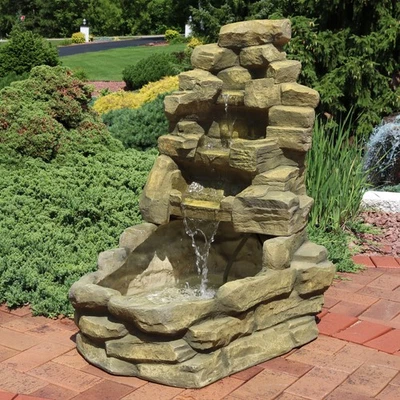 Fiberglass Electric Outdoor Stone Waterfall Fountain - 37 in by Sunnydaze - Image 1 of 4