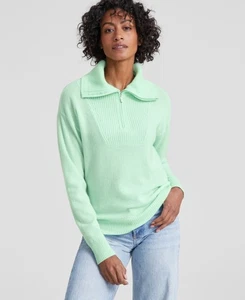 Charter Club 100% Cashmere Women's Quarter-Zip Sweater, Hint of Mint, sz M - Picture 1 of 8