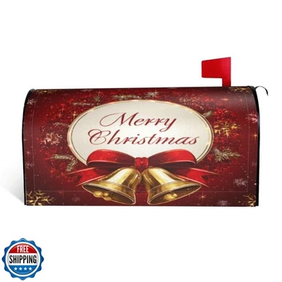 Festive Magnetic Mailbox Cover Red Christmas Bell Pattern Outdoor Mailbox Pro - Image 1 of 4