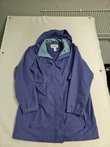 Vintage LL Bean Jacket Womens Medium Purple Hooded Long Length Windbreaker - Picture 1 of 7