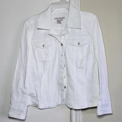 A.M.I. Белая джинсовая куртка женщин средний эластичной хлопок Jean стиль классический - Изображение 1 из 4