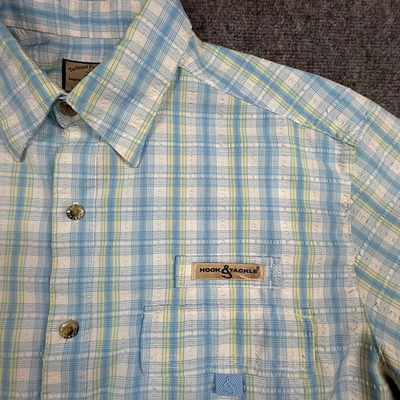 Camisa de pesca a cuadros texturizada Hook & Tackle para hombre L verde azul ventilada Foto 1 de 4
