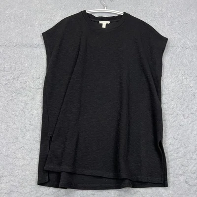 Eileen Fisher Top Women's XXS Black Organic Cap Sleeve Side Slit Oversized Tunic - Image 1 of 4