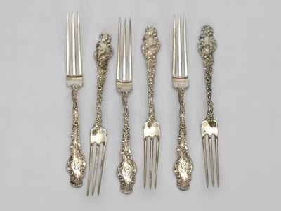 Juego de 6 tenedores de plata esterlina WM B. Durgin Shreve Watteau Strawberry Berry Foto 1 de 4