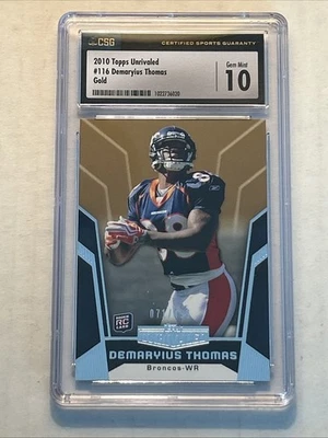 2010 Topps Unrivaled #116 Gold #/499 Rookie RC Demaryius Thomas CSG 10 - Image 1 of 3