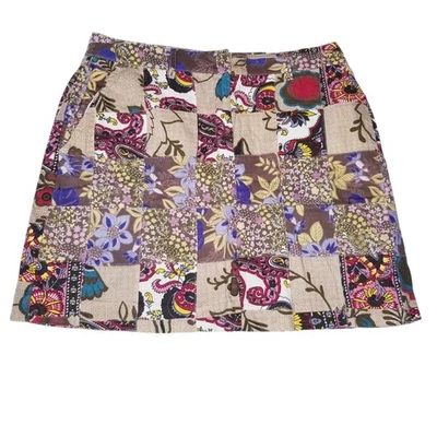 Larry Levine цветочный пэчворк мини юбка 100% хлопок богемное хиппи коттеджкор 8P - Изображение 1 из 4