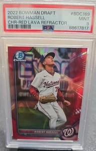 Robert Hassell /5 Bowman Chrome Red Lava 2022 Refractor RARE BDC-169 PSA MINT 9 - Picture 1 of 3