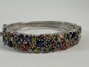 Brazalete brazalete vintage de plata de ley con bisagras de piedras preciosas multicolores - Imagen 1 de 8