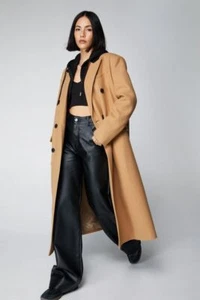 BNWT NastyGal Contrast Collar Wool Look Tailored Coat Camel Size:12 RRP:£109 - Picture 1 of 4