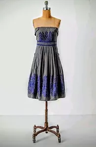 Beautiful $148 Anthropologie Gray & Blue Floreat Sewing Circle Dress 2 XS - Picture 1 of 8