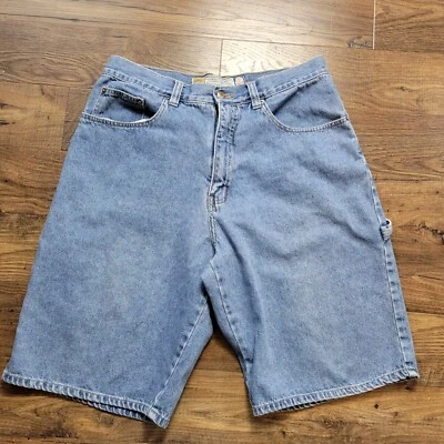 Vintage Bugle Boy Denim Shorts Mens 34 Tag 36 Carpenter Retro Baggy Medium Wash  - Image 1 of 4