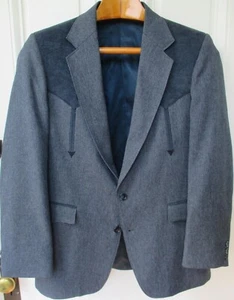 Circle S Western Blazer 40R USA Made Sport Coat Blue Suede Yoke Cowboy Jacket - Picture 1 of 4