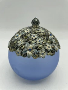 Enamel Crystal Jewelled Glass Jar Blue Frosted Glass Bottle - Bild 1 von 8