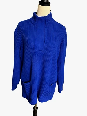 Suéter acanalado tejido grueso azul ali miles botón a presión suéter pesado para mujer XL Foto 1 de 4