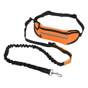 Adjustable Hands Free Dog Pet Lead Walking Running Jogging Waist Belt Leash Bag - Picture 1 of 11