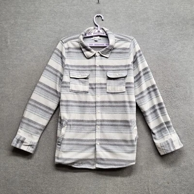 Camisa O'Neill Boy Abotonada Grande Blanca Rayas Franela A Presión Mangas Largas Bolsillos Foto 1 de 4