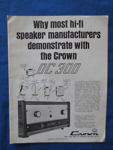 Crown DC300 Amp Magazine Ad DC-300 Audio Mag août 1970