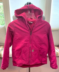 Carhartt Duck Canvas Sherpa Lined Pink Hooded Full Zip Jacket Yth Girls (10-12) - Picture 1 of 13