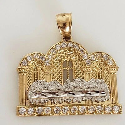 Diamond cut 10k yellow white Gold last supper Pendant charm 1.15 inch 2 tone  - Image 1 of 4