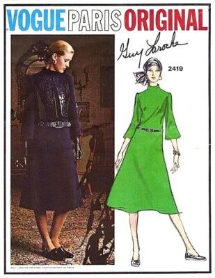 VOGUE PARIS ORIGINAL Pattern Guy Laroche 2419 with Garment Label 1970s - UNCUT - Image 1 of 3