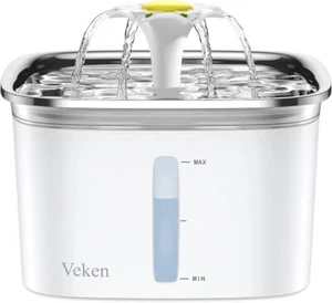 Veken 95 oz/2,8 L Fontana per Animali Domestici in Acciaio Inox, Fontana Automatica per Gatti Argento - Foto 1 di 6