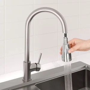 Modern Mono Kitchen Mixer Tap Pull Out Swivel Spout Brushed Finish Single Lever - Picture 1 of 13