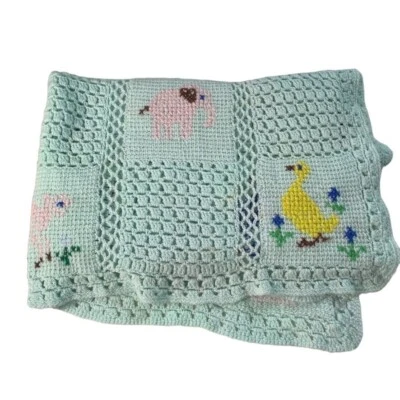 Manta para cuna de bebé hecha a mano ganchillo verde menta ligera afgana baby u shower Foto 1 de 4