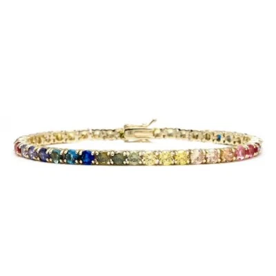 3mm Multi-Color Rainbow Sapphire Lab-Created Tennis Bracelet 7 IN Yellow Plated - Image 1 of 4