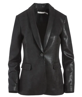 Alice + Olivia Macey Vegan Leather Blazer – Black Snake-Embossed – Size 12 NWOT - Image 1 of 4