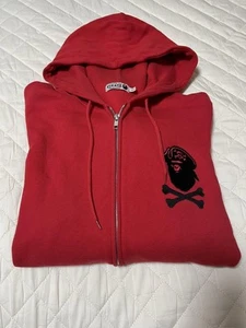 A Bathing Ape Pirate Zip Up Graphic Hoodie Red Crossbone XXL 0625BAH02 - Picture 1 of 6