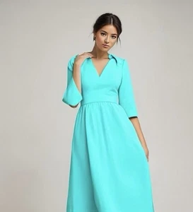 WOMEN'S/LADIES 1970’S VINTAGE CLOTHES, TURQUOISE BLUE MAXI HIPPY/BOHO DRESS, 6 - Picture 1 of 5