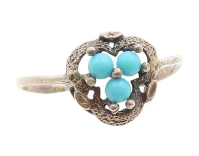 Anillo de plata de ley 925 vintage triple piedra banda turquesa talla 6,5 RG34122 Foto 1 de 4