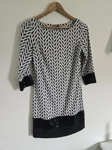 Abito Armani Exchange nero grigio bianco motivo zip zag manica 3/4 piccolo - Foto 1 di 5