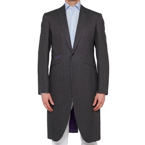 OZWALD BOATENG Savile Row Handmade Gray Wool Silk Peak Lapel Overcoat US 44 NEW - Picture 1 of 7