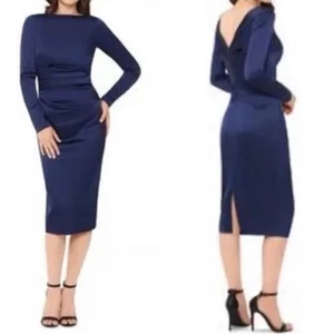Vestido de satén Betsy & Adam manga larga azul marino talla 12 - Imagen 1 de 6
